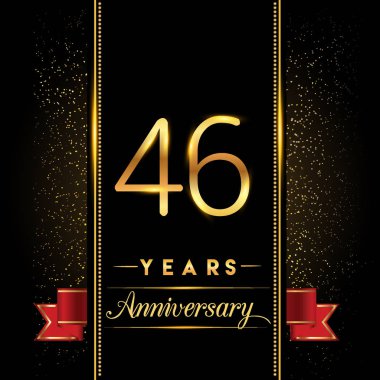 46 yıldönümü kutlama logo. yıldönümü logolu siyah arka plan, vektör tasarımı tebrik kartı ve davetiye için izole renkli konfeti altın