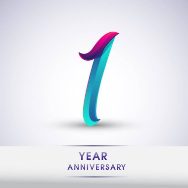 1 yıl yıldönümü kutlama logo mavi ve kırmızı renkli, beyaz zemin üzerine 54 Doğum günü logosu