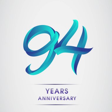94 yıl yıldönümü kutlama logo mavi renkli izole üzerinde beyaz arka plan. 98 Doğum günü logosu için davetiye, afiş ve tebrik kartı