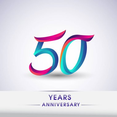 50 yıl yıldönümü kutlama logo mavi ve kırmızı renkli, beyaz zemin üzerine 54 Doğum günü logosu