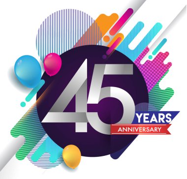 45 yıl yıldönümü logosu ile renkli arka plan, tasarım şablonu öğeleri için davetiye ve afiş, Doğum günü kutlaması vektör.