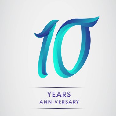 10 yıl yıldönümü kutlama logo mavi renkli izole üzerinde beyaz arka plan. 98 Doğum günü logosu için davetiye, afiş ve tebrik kartı