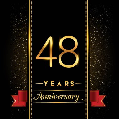 48 yıldönümü kutlama logo. yıldönümü logolu siyah arka plan, vektör tasarımı tebrik kartı ve davetiye için izole renkli konfeti altın
