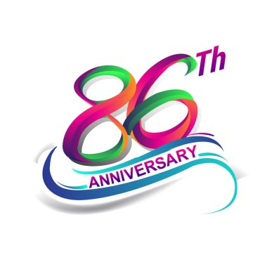 86 yıldönümü kutlama Logo yeşil ve kırmızı renkli. doksan yedi yıl Doğum günü logosu beyaz arka plan üzerinde.