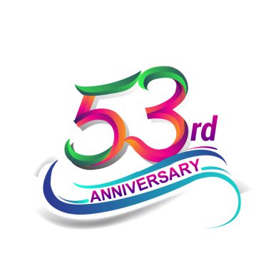 53 yıldönümü kutlama Logo yeşil ve kırmızı renkli. doksan yedi yıl Doğum günü logosu beyaz arka plan üzerinde.