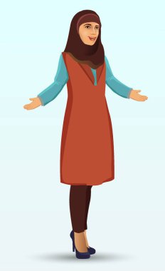 Genç güzel kadın türban takıyor. Beyaz bir arka plan üzerinde izole vektör çizim.