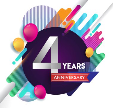 4 yıl yıldönümü logosu ile renkli arka plan, tasarım şablonu öğeleri için davetiye ve afiş, Doğum günü kutlaması vektör.