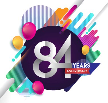 84 yıl yıldönümü logosu ile renkli arka plan, tasarım şablonu öğeleri için davetiye ve afiş, Doğum günü kutlaması vektör.