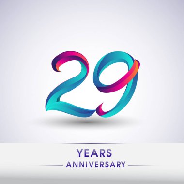 29 yıl yıldönümü kutlama logo mavi ve kırmızı 54 Doğum günü logosu beyaz arka plan üzerinde renkli,