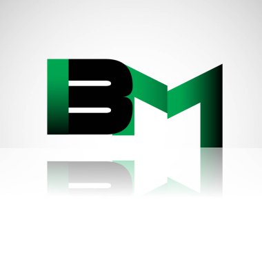 Başlangıç harfi bm büyük modern ve basit logo yeşil ve siyah renkli, izole beyaz zemin bağlı. Şirket kimliği için vektör tasarımı.