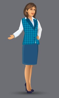 Öğretmen veya öğretim poz sunuda, kadın öğretmen karikatür figürü sundu, dersler, eğitim, sınıf vektör çizim