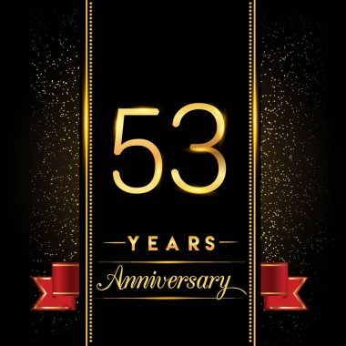 53 yıldönümü kutlama logo. yıldönümü logolu siyah arka plan, vektör tasarımı tebrik kartı ve davetiye için izole renkli konfeti altın