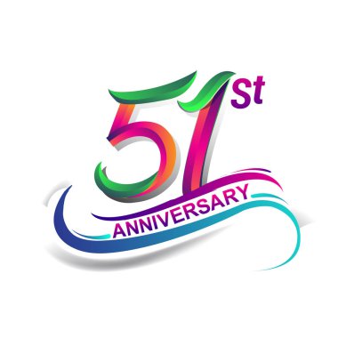 51 yıldönümü kutlama Logo yeşil ve kırmızı renkli. doksan yedi yıl Doğum günü logosu beyaz arka plan üzerinde.