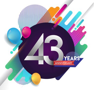 43 yıl yıldönümü logosu ile renkli arka plan, tasarım şablonu öğeleri için davetiye ve afiş, Doğum günü kutlaması vektör.