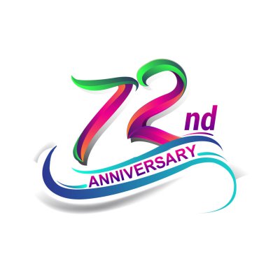 72 yıldönümü kutlama Logo yeşil ve kırmızı renkli. doksan yedi yıl Doğum günü logosu beyaz arka plan üzerinde.