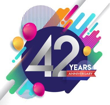 42 yıl yıldönümü logosu ile renkli arka plan, tasarım şablonu öğeleri için davetiye ve afiş, Doğum günü kutlaması vektör.