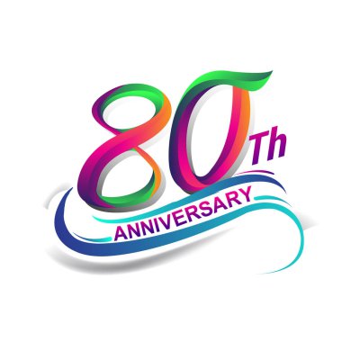 80 yıldönümü kutlama Logo yeşil ve kırmızı renkli. doksan yedi yıl Doğum günü logosu beyaz arka plan üzerinde.