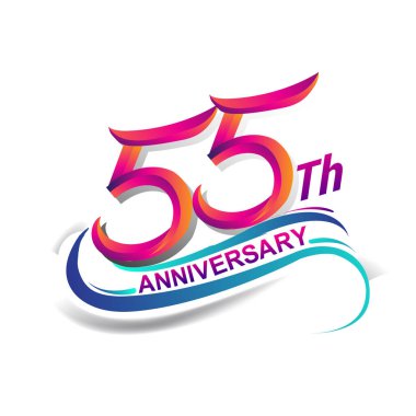 55 yıldönümü kutlama logo mavi ve kırmızı renkli. doksan dokuz yıl Doğum günü logosu beyaz arka plan üzerinde.