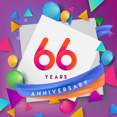66 yıl yıldönümü kutlama tasarım, balonlar ve şerit, renkli tasarım öğeleri için afiş, davetiye, tebrik kartı, altmış üç Doğum günü kutlama partisi.