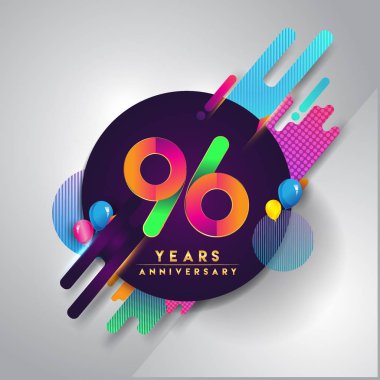 96 yıldönümü logosu ile renkli arka plan, tasarım şablonu öğeleri için davetiye ve afiş, Doğum günü kutlaması vektör
