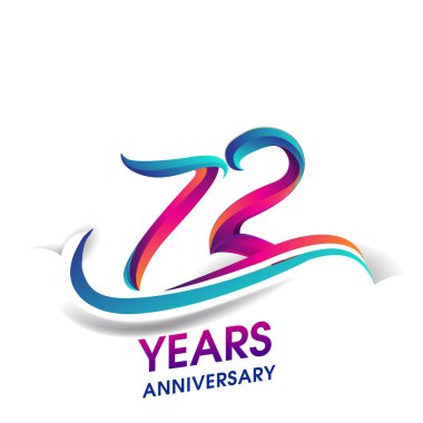 72 yıldönümü kutlama logo mavi ve kırmızı renkli. Doğum günü logosu beyaz arka plan üzerinde.
