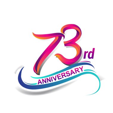 73 yıldönümü kutlama logo mavi ve kırmızı renkli. doksan dokuz yıl Doğum günü logosu beyaz arka plan üzerinde.