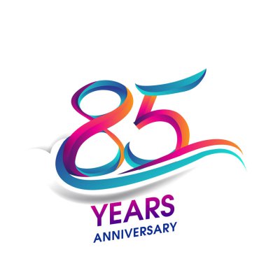 85 yıldönümü kutlama logo mavi ve kırmızı renkli. Doğum günü logosu beyaz arka plan üzerinde.