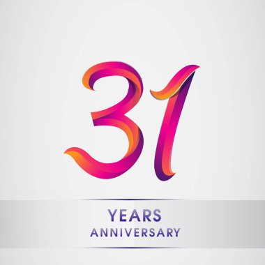 31 yıl yıldönümü kutlama logo renkli tasarım, Doğum günü logosu beyaz arka plan üzerinde