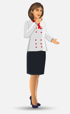 Şef kadın illüstrasyon karikatür figürü kadın şef bir menü ve gıda, broşür, afiş ve web tasarım öğeleri sundu.