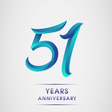 51 yıl yıldönümü kutlama logo mavi renkli izole üzerinde beyaz arka plan. 98 Doğum günü logosu için davetiye, afiş ve tebrik kartı