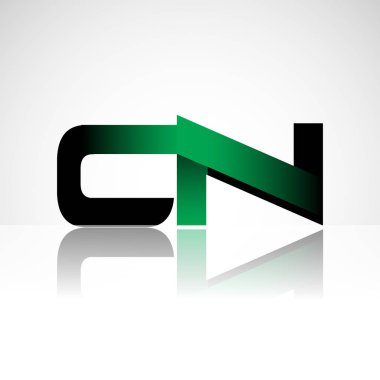 Başlangıç harfi cn büyük modern ve yeşil ve siyah renkli, izole beyaz arka plan basit logo bağlı. Şirket kimliği için vektör tasarımı.