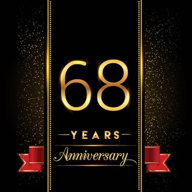 68 yıldönümü kutlama logo. yıldönümü logolu siyah arka plan, vektör tasarımı tebrik kartı ve davetiye için izole renkli konfeti altın