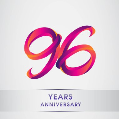 96 yıl yıldönümü kutlama logo renkli tasarım, Doğum günü logosu beyaz arka plan üzerinde