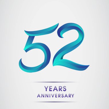 52 yıl yıldönümü kutlama logo mavi renkli izole üzerinde beyaz arka plan. 98 Doğum günü logosu için davetiye, afiş ve tebrik kartı