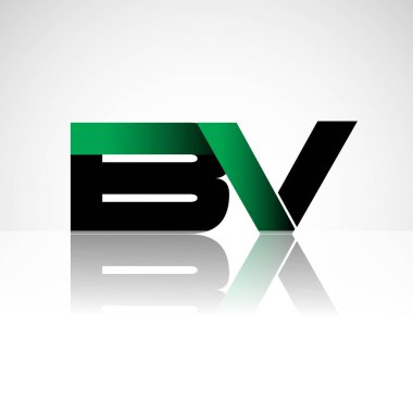 Başlangıç harfi bv büyük modern ve basit logo yeşil ve siyah renkli, izole beyaz zemin bağlı. Şirket kimliği için vektör tasarımı.