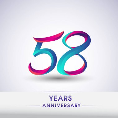 58 yıl yıldönümü kutlama logo mavi ve kırmızı renkli, Doğum günü logosu beyaz arka plan üzerinde