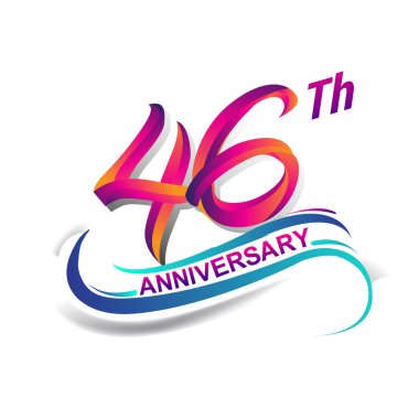 46 yıldönümü kutlama logo mavi ve kırmızı renkli. doksan dokuz yıl Doğum günü logosu beyaz arka plan üzerinde.