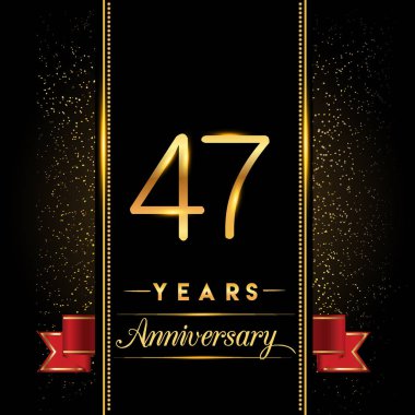 47 yıldönümü kutlama logo. yıldönümü logolu siyah arka plan, vektör tasarımı tebrik kartı ve davetiye için izole renkli konfeti altın