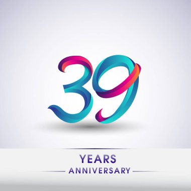 39 yıl yıldönümü kutlama logo mavi ve kırmızı 54 Doğum günü logosu beyaz arka plan üzerinde renkli,