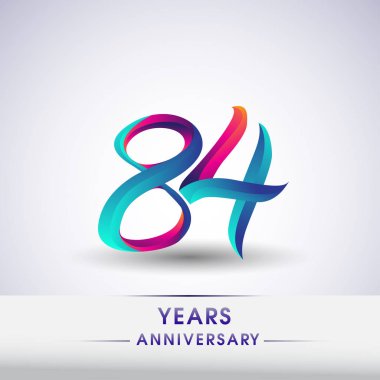 84 yıl yıldönümü kutlama logo mavi ve kırmızı renkli, Doğum günü logosu beyaz arka plan üzerinde
