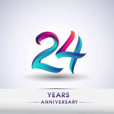 24 yıl yıldönümü kutlama logo mavi ve kırmızı renkli, beyaz zemin üzerine 54 Doğum günü logosu