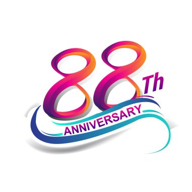 88 yıldönümü kutlama logo mavi ve kırmızı renkli. doksan dokuz yıl Doğum günü logosu beyaz arka plan üzerinde.