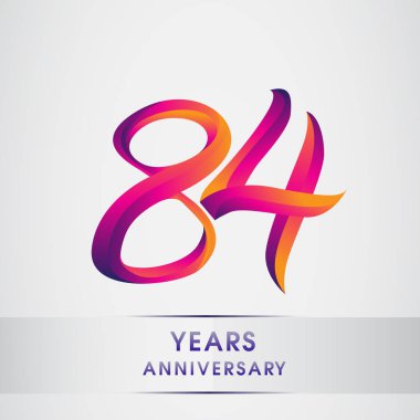 84 yıl yıldönümü kutlama logo renkli tasarım, Doğum günü logosu beyaz arka plan üzerinde
