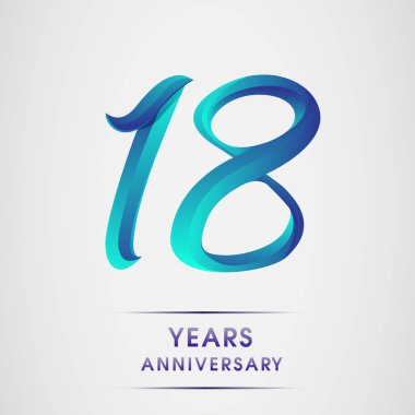 18 yıl yıldönümü kutlama logo mavi renkli izole üzerinde beyaz arka plan. 98 Doğum günü logosu için davetiye, afiş ve tebrik kartı