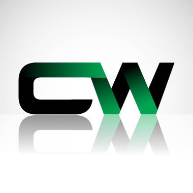 Başlangıç harfi cw büyük modern ve yeşil ve siyah renkli, izole beyaz arka plan basit logo bağlı. Şirket kimliği için vektör tasarımı.