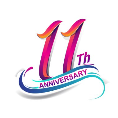 11 yıldönümü kutlama logo mavi ve kırmızı renkli. doksan dokuz yıl Doğum günü logosu beyaz arka plan üzerinde.