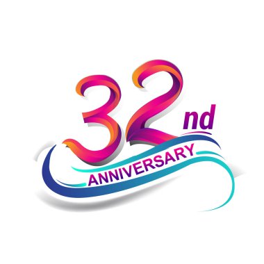 32 yıldönümü kutlama logo mavi ve kırmızı renkli. doksan dokuz yıl Doğum günü logosu beyaz arka plan üzerinde.