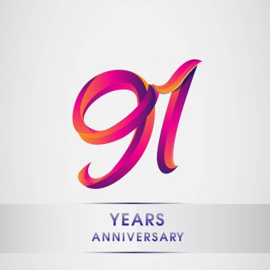 91th yıl yıldönümü kutlama logo renkli tasarım, Doğum günü logosu beyaz arka plan üzerinde