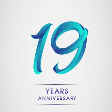 19 yıl yıldönümü kutlama logo mavi renkli izole üzerinde beyaz arka plan. 98 Doğum günü logosu için davetiye, afiş ve tebrik kartı