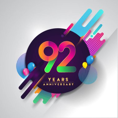 92 yıldönümü logosu ile renkli arka plan, tasarım şablonu öğeleri için davetiye ve afiş, Doğum günü kutlaması vektör